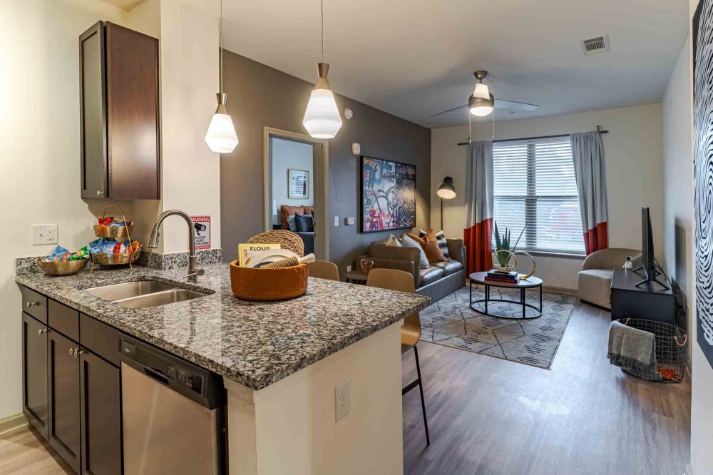 signature 1505 apartments near nc state kitchen and living room